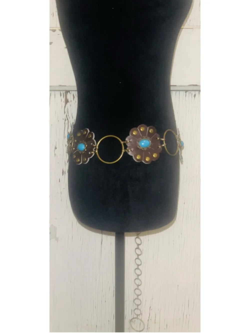 Faux turquoise Leather Tone Chain link OX-1X wide adjustable Belt